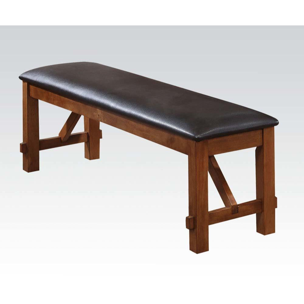 Bench in transitional wood and fabric with padded brown seat