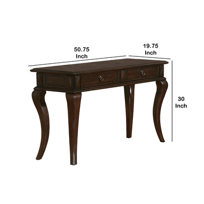 Transitional Style Wood and Metal Sofa Table with Drawers, Brown