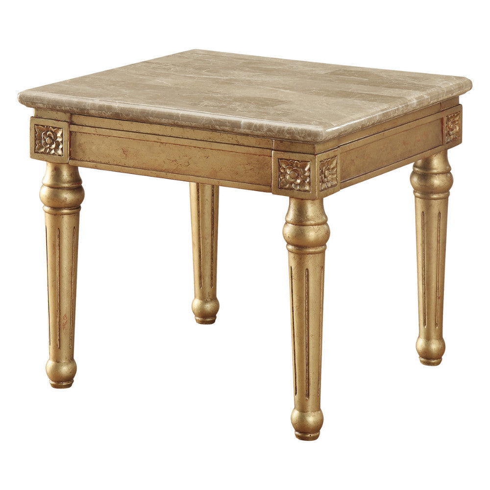 Marble-top end table with fluted detail and gold-finish turned legs