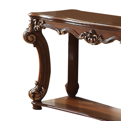 Rectangular Sofa Table With Scrolled Leg And Bottom Shelf, Cherry