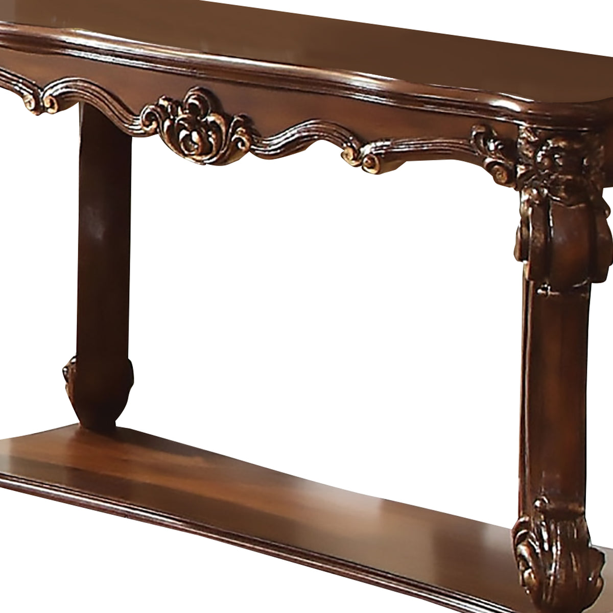 Rectangular Sofa Table With Scrolled Leg And Bottom Shelf, Cherry