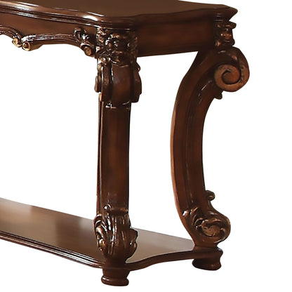 Rectangular Sofa Table With Scrolled Leg And Bottom Shelf, Cherry