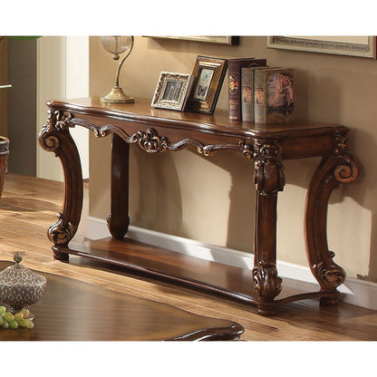 Rectangular Sofa Table With Scrolled Leg And Bottom Shelf, Cherry