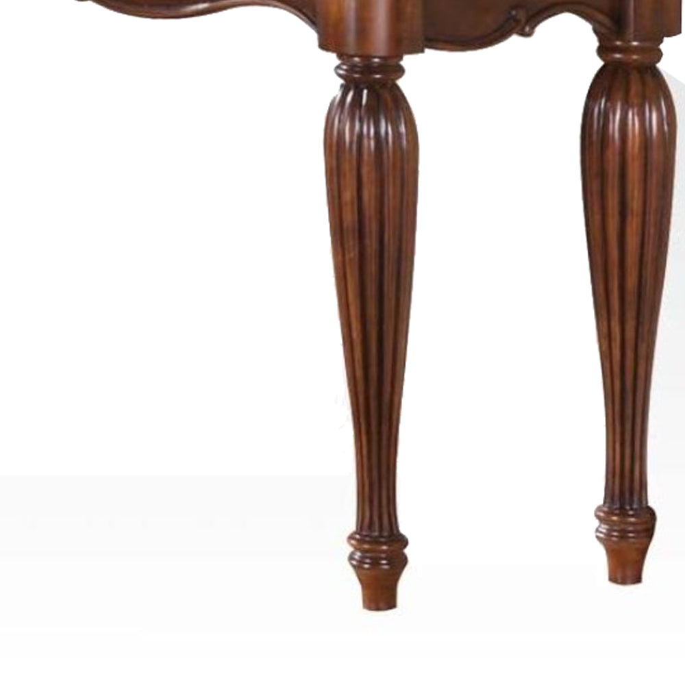 Wooden Sofa Table with Carved Details, Cherry Brown