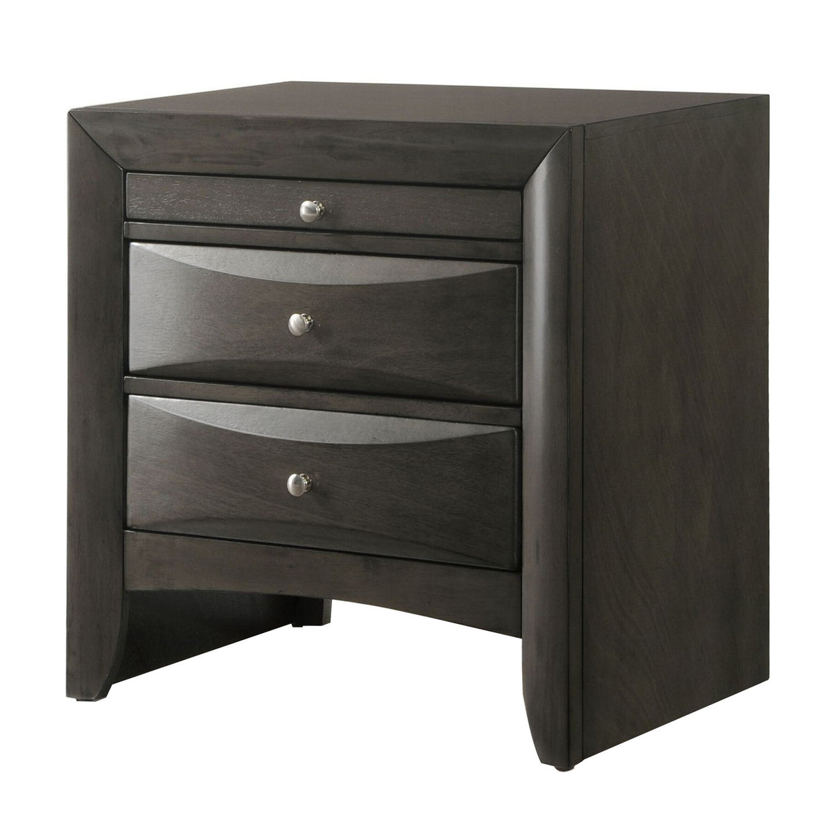 Wooden nightstand with bevel-front drawers in gray finish, Benzara