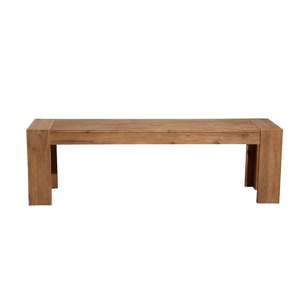 Dining bench with bracket legs, sandblasted antique natural brown finish