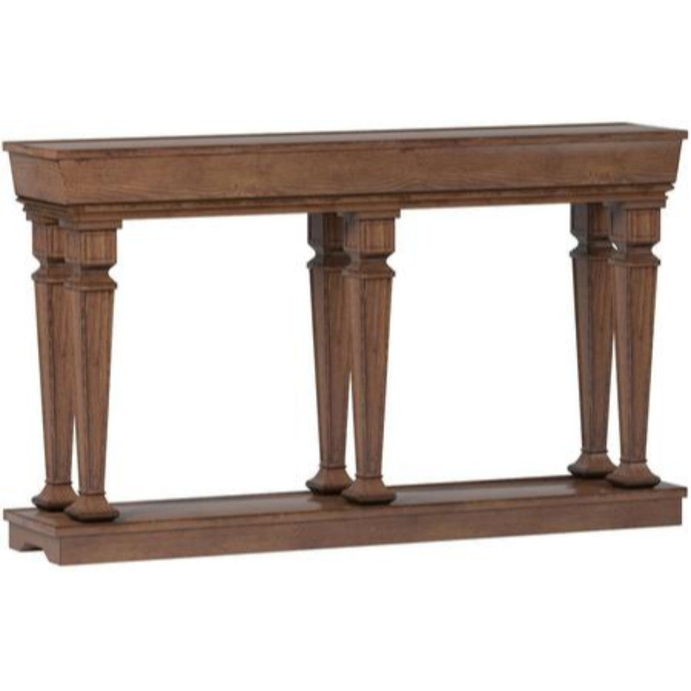 Wooden console table with one bottom shelf in oak brown finish