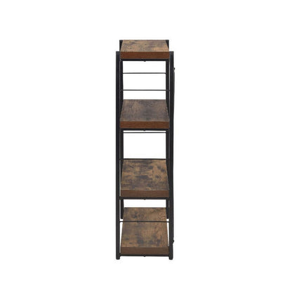 4 Tiered Metal Framed Wooden Bookshelf, Weathered Oak Brown and Black