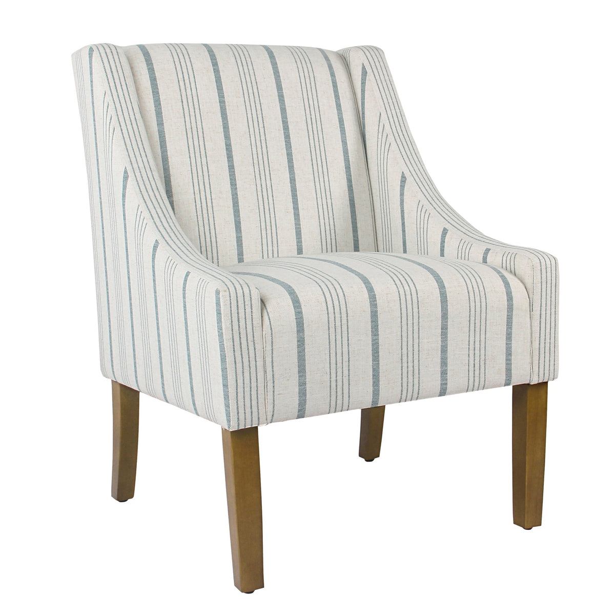 Stripe-pattern fabric upholstered accent chair with wooden legs in multicolor