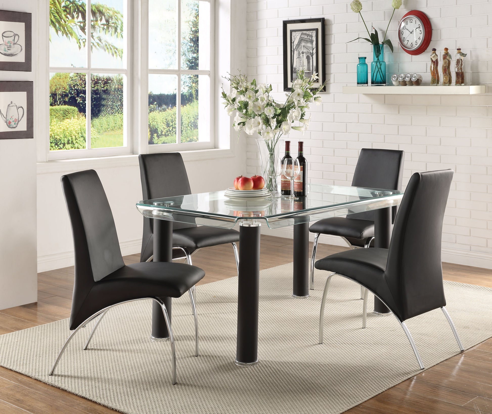 Benzara leatherette upholstered side chairs with metal base in black and silver, set of two