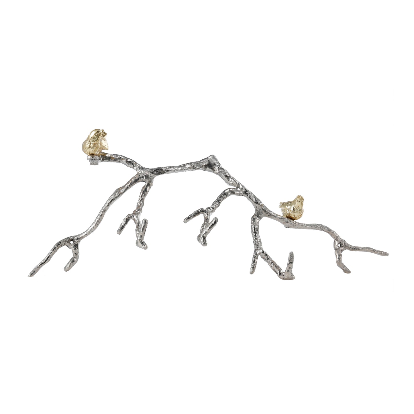 Benzara decorative wall hook branch with birds in silver and gold finish