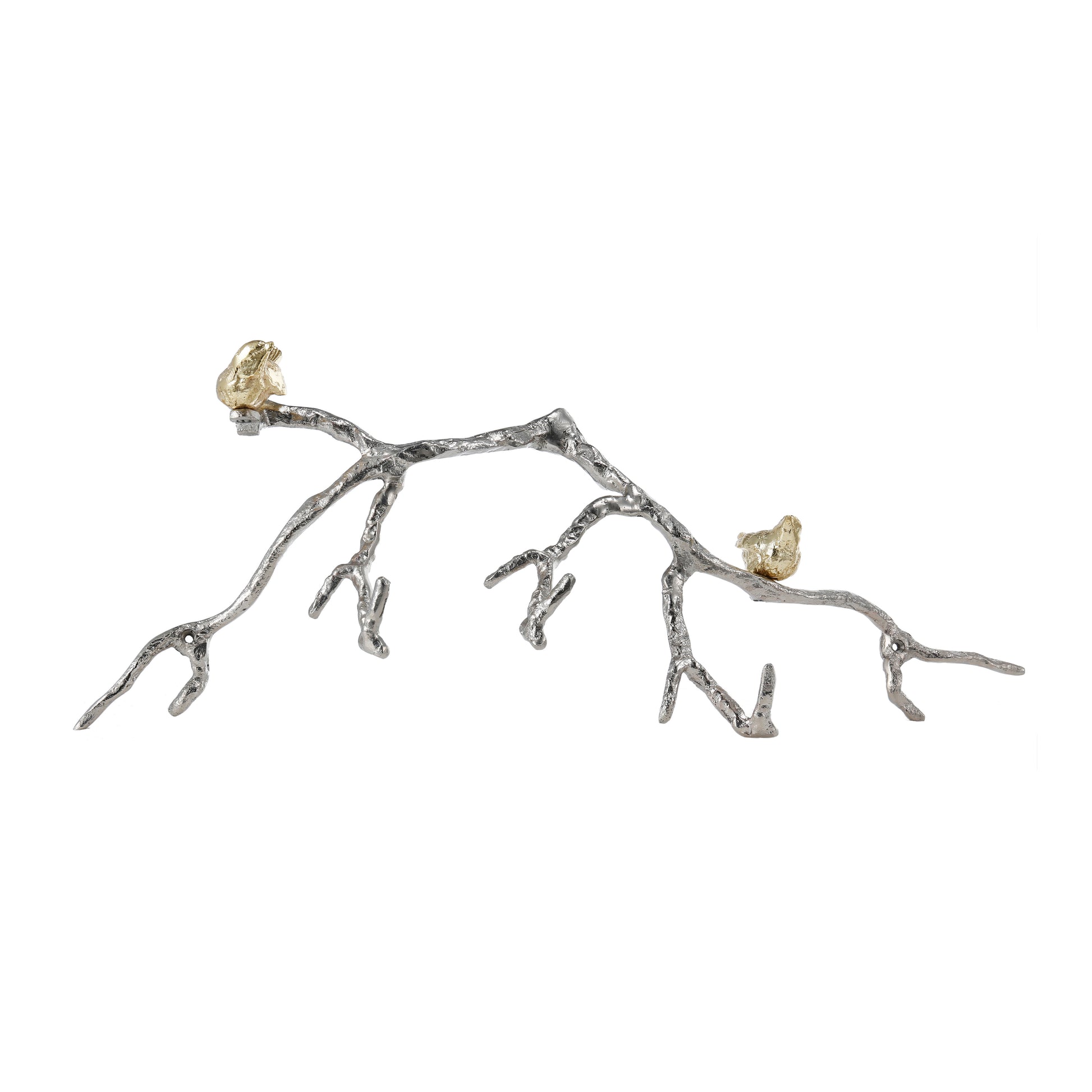 Benzara decorative wall hook branch with birds in silver and gold finish