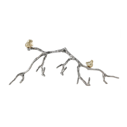 Benzara decorative wall hook branch with birds in silver and gold finish