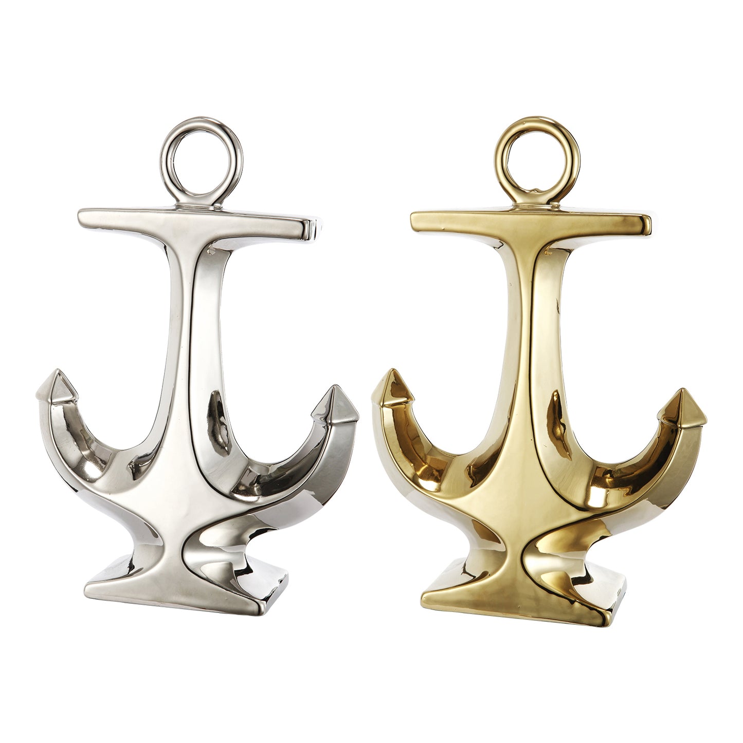 Nautical ceramic ship anchor decor set of 2 in silver and gold by Benzara
