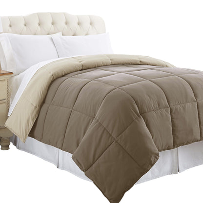 Genoa King Size Box Quilted Reversible Comforter , Brown and Gold