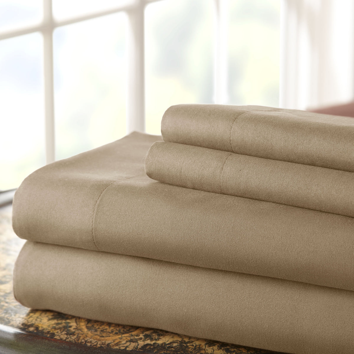 Lanester 4 Piece Deep Pocket Microfiber King Sheet Set , Taupe Gray