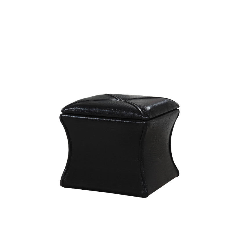 Leatherette button-tufted square storage ottoman, black, Benzara