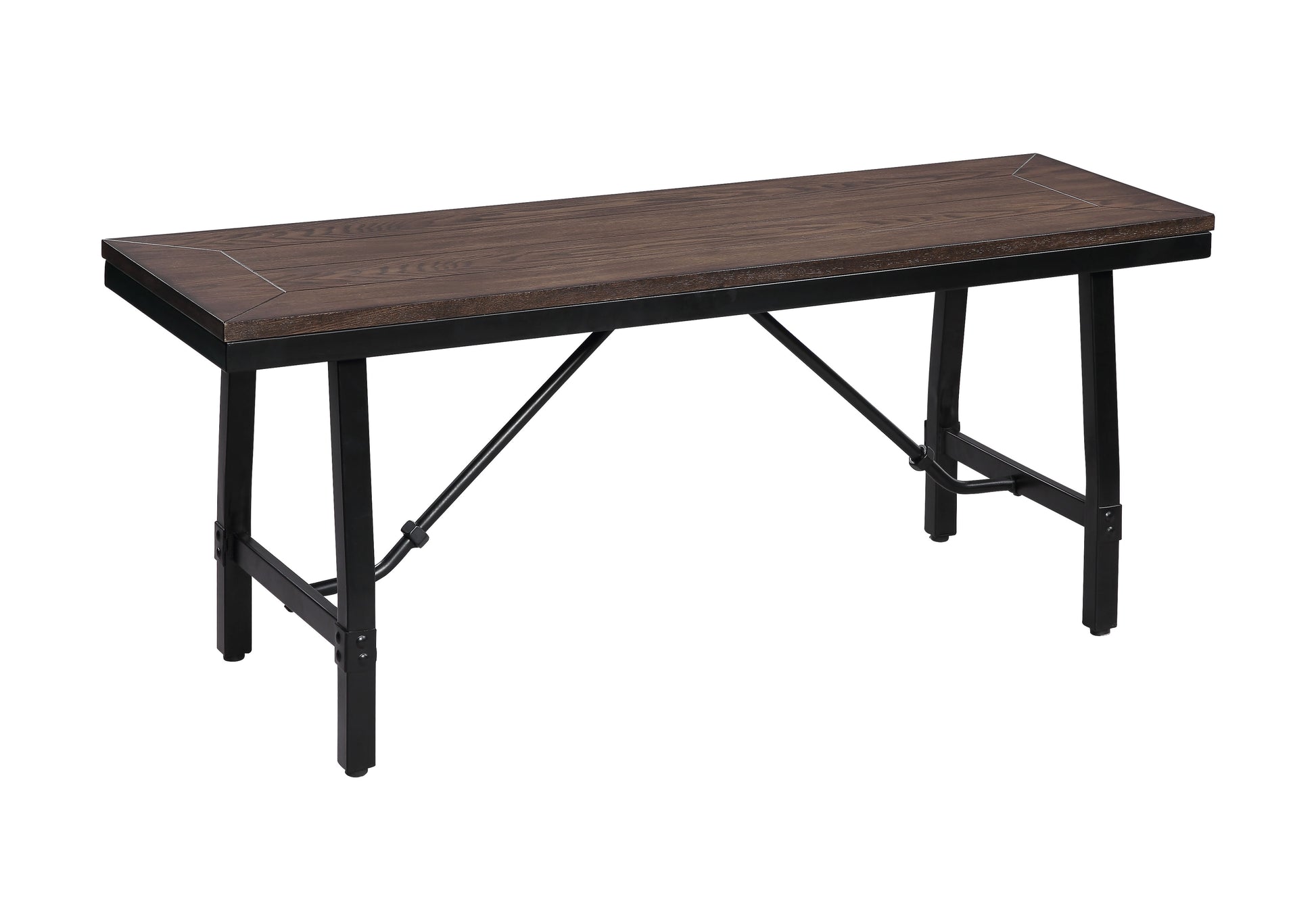 Industrial wood and metal bench with tube leg support, brown and black by Benzara