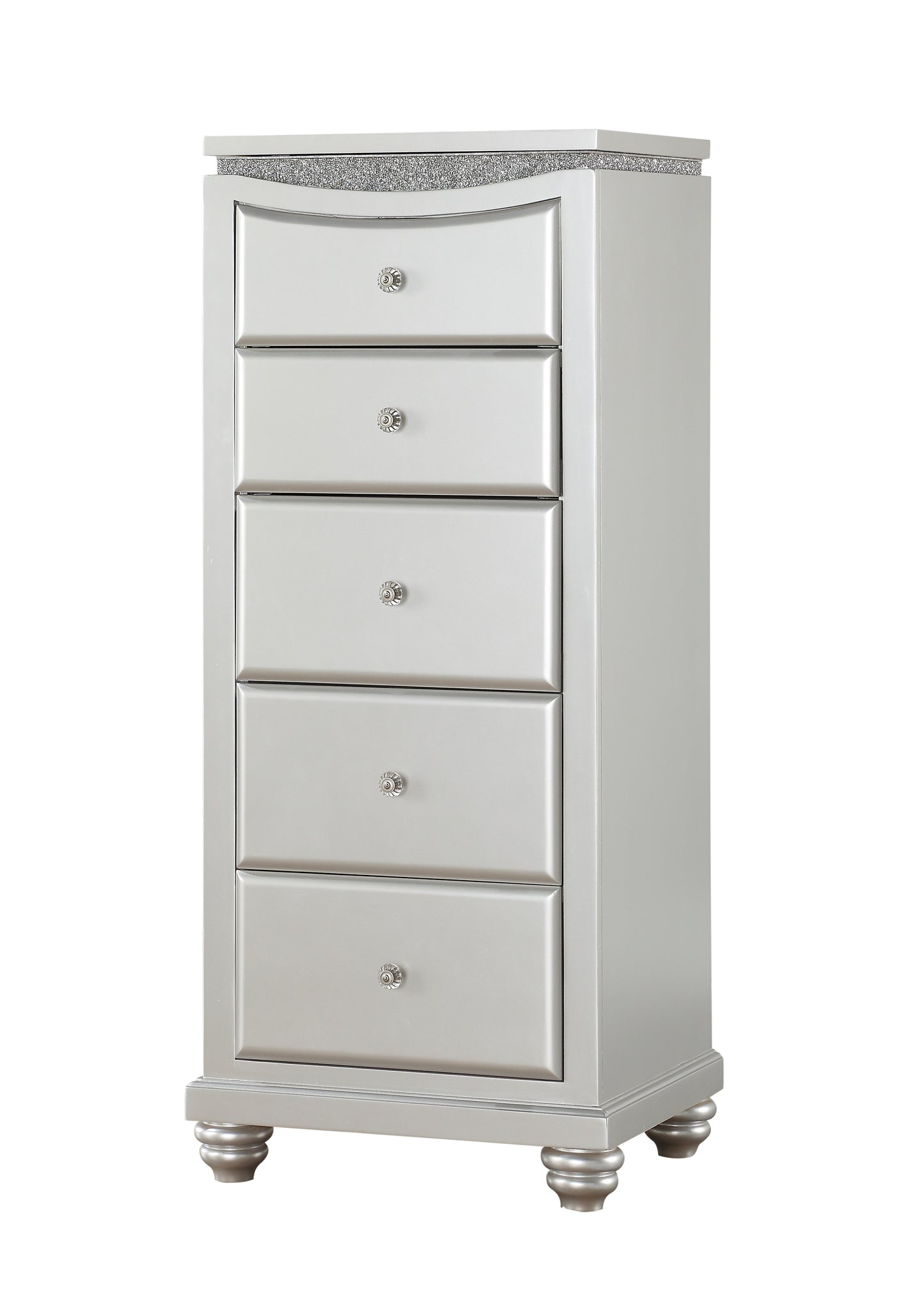 Modern Style 5 Drawer Wooden Chest with Flip Top Mirror, Silver — Chic Home-Decor