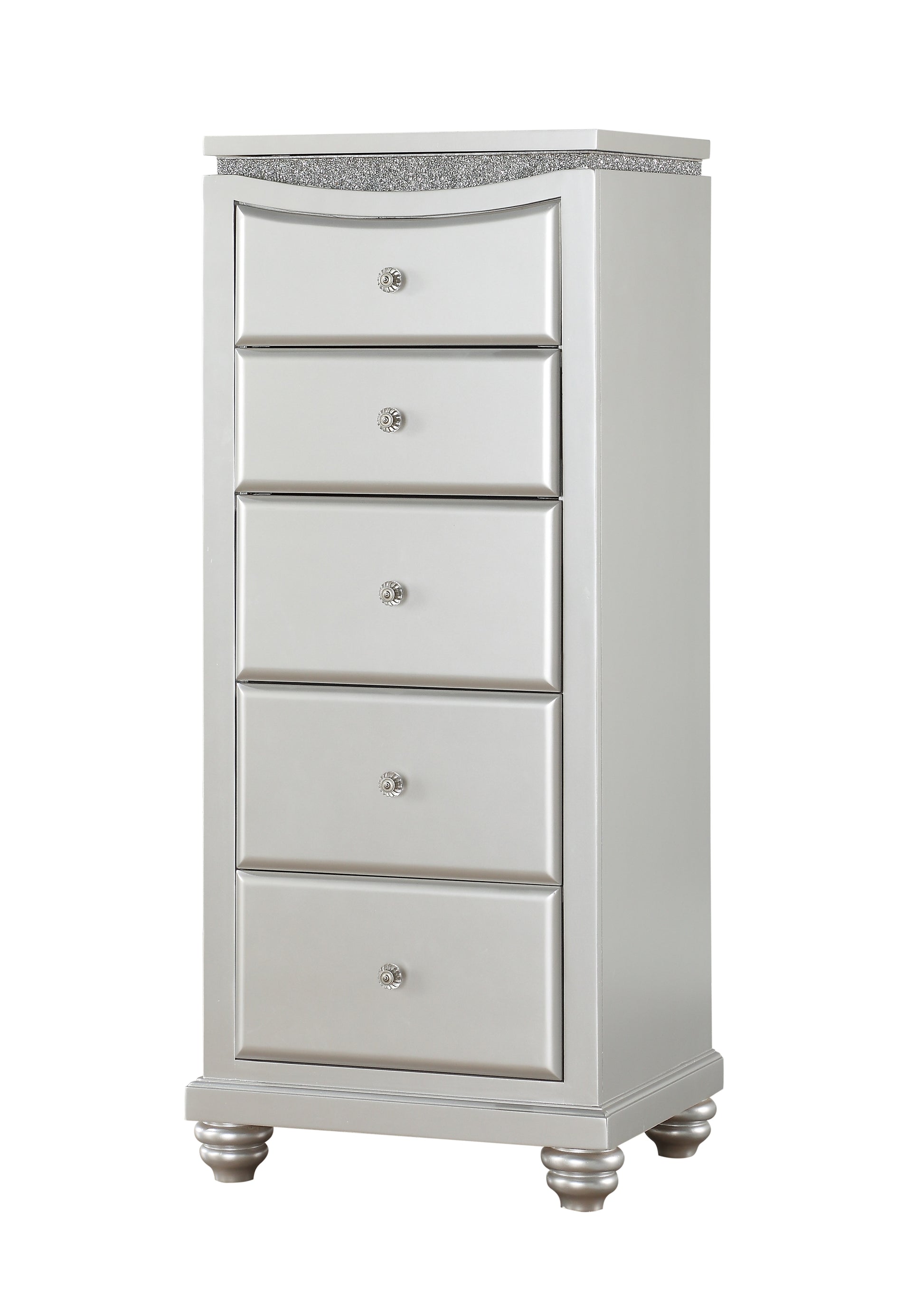 Modern Style 5 Drawer Wooden Chest with Flip Top Mirror, Silver — Chic Home-Decor