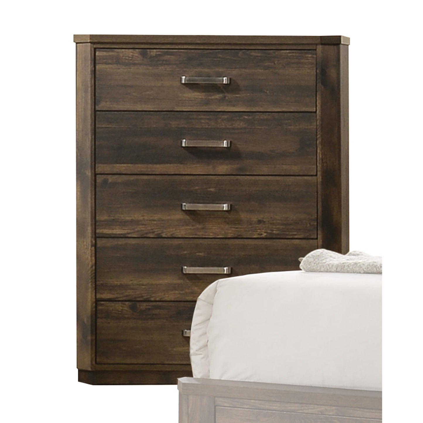 Transitional Style 5 Drawer Wooden Chest with Plinth Base, Brown — Chic Home-Decor