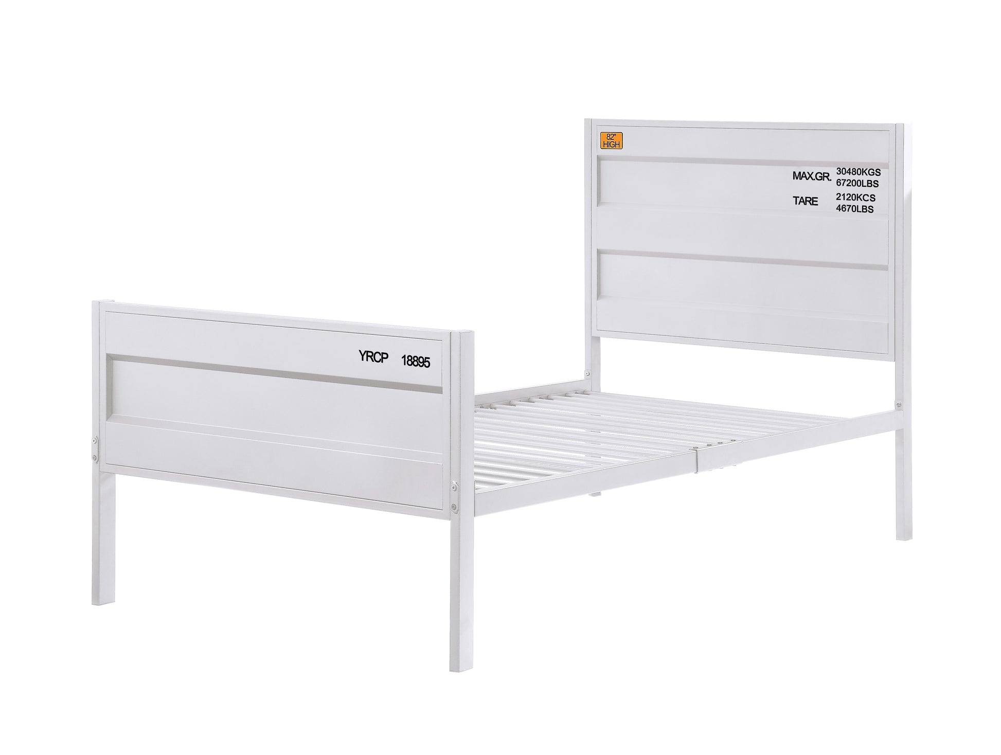 Industrial Style Metal Twin Size Bed with Straight Leg Support, White — Chic Home-Decor