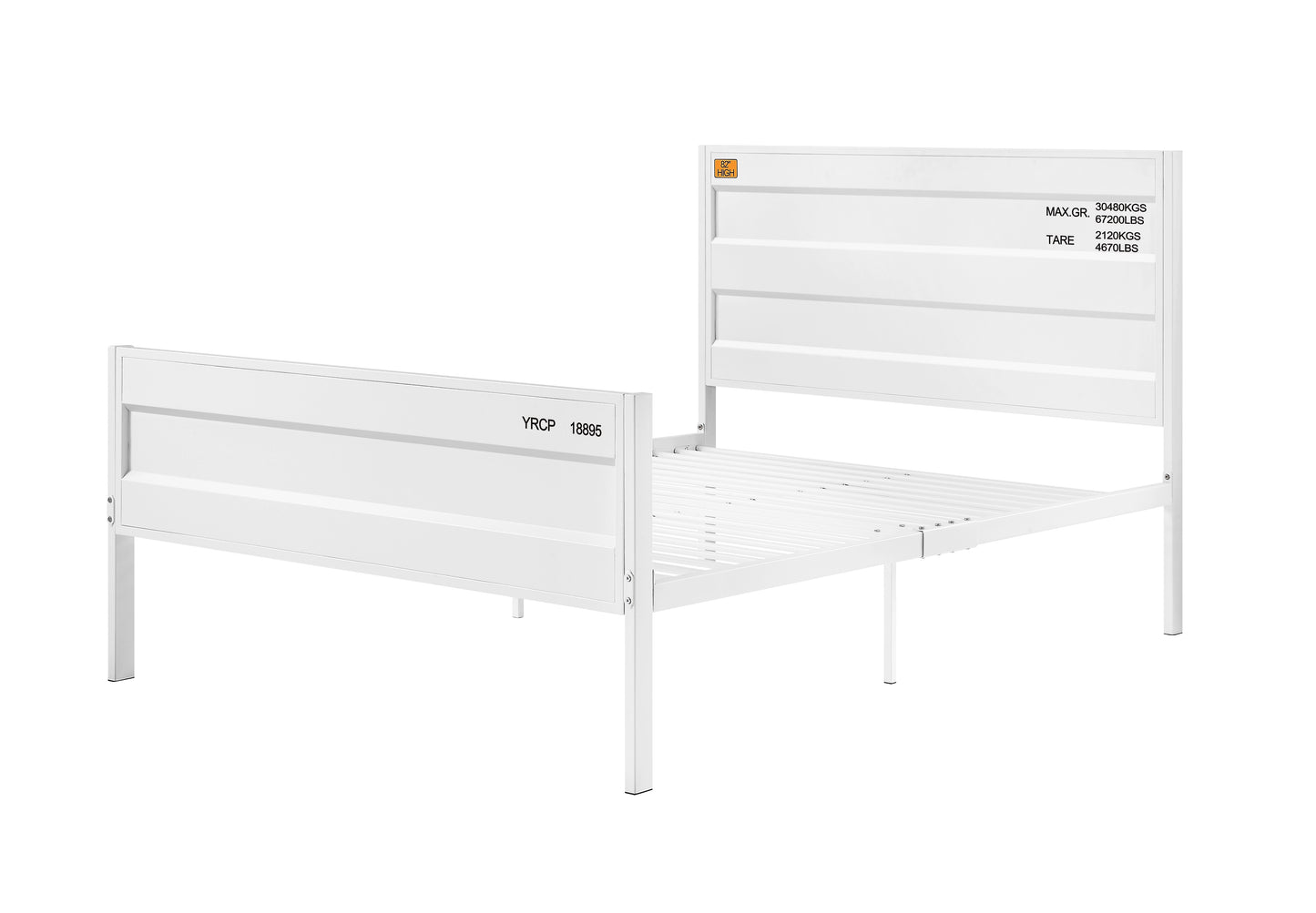 Industrial Style Metal Full Size Bed with Straight Leg Support, White — Chic Home-Decor