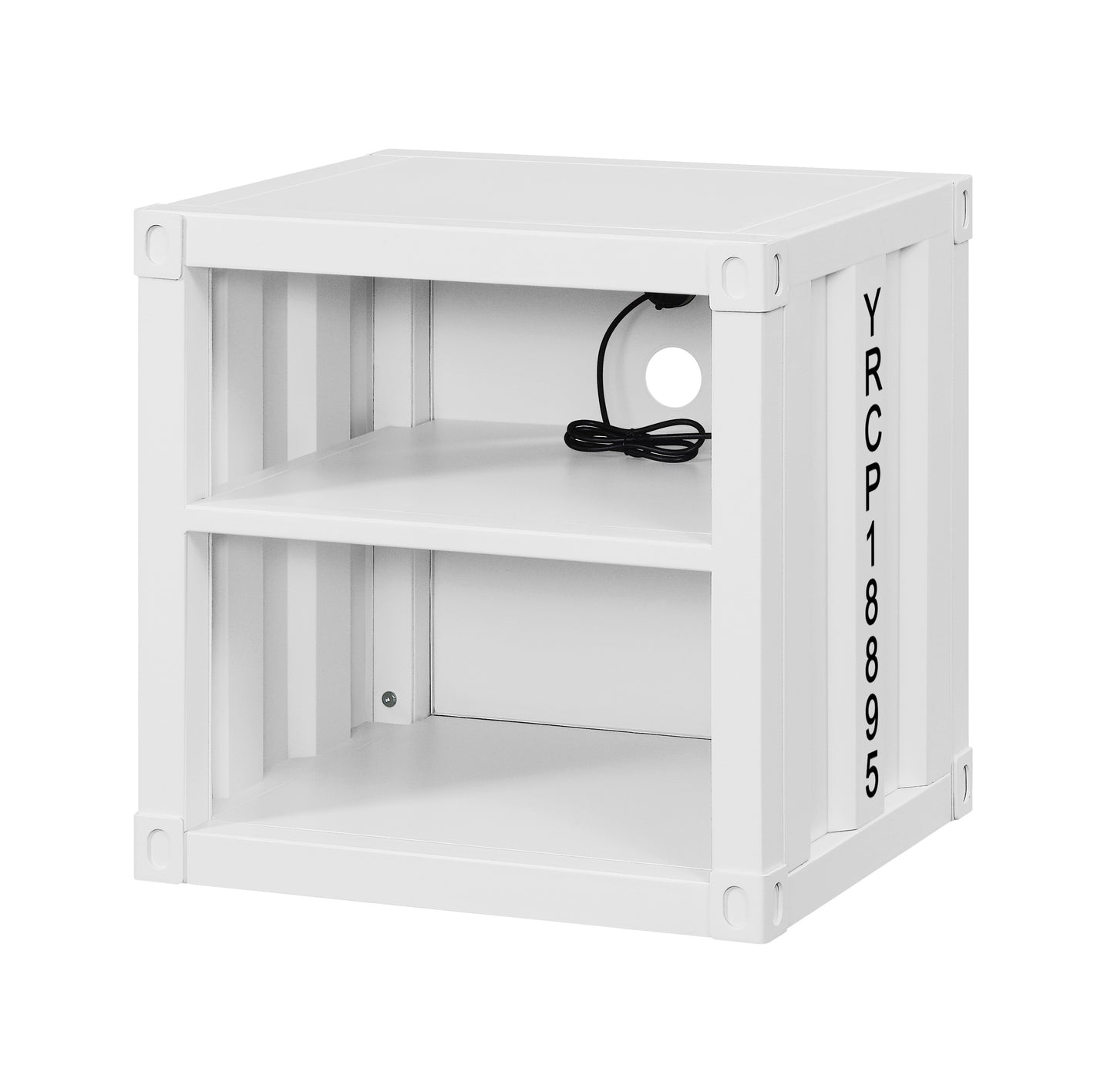 Metal Nightstand with 2 Open Compartment and USB Port, White — Chic Home-Decor