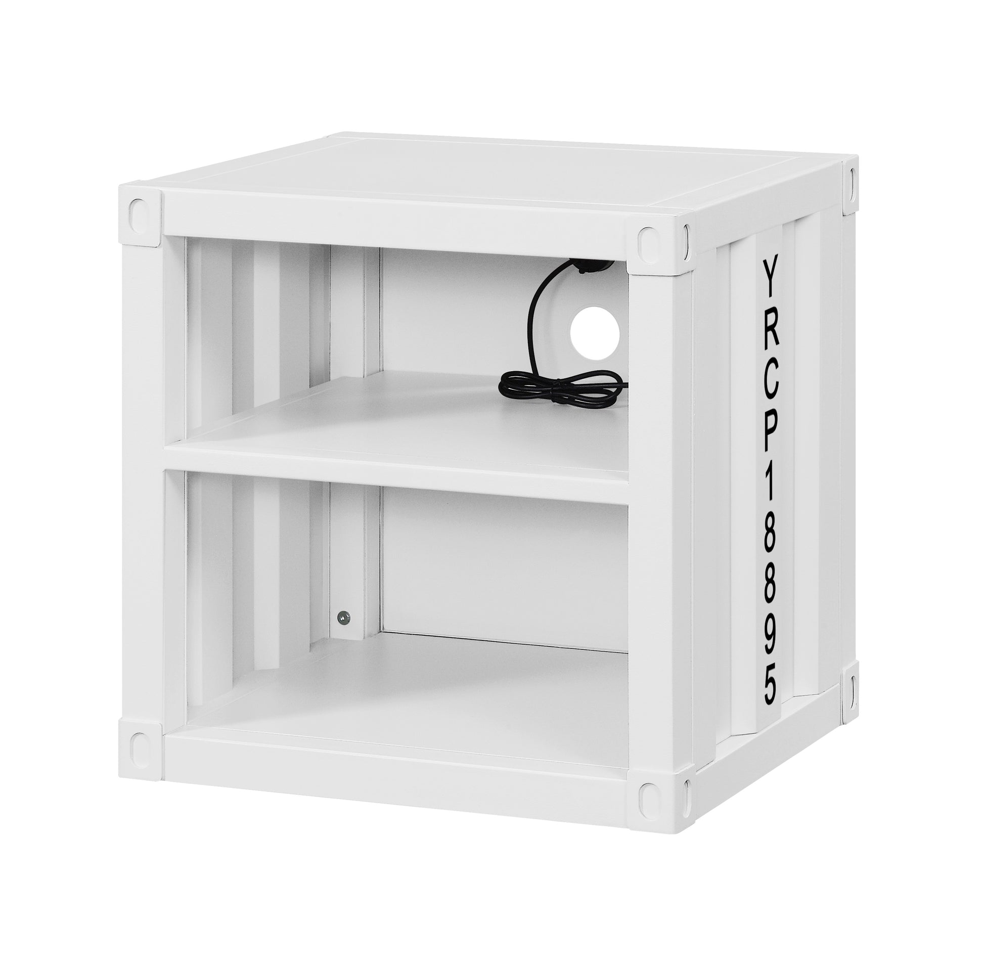 Metal Nightstand with 2 Open Compartment and USB Port, White — Chic Home-Decor