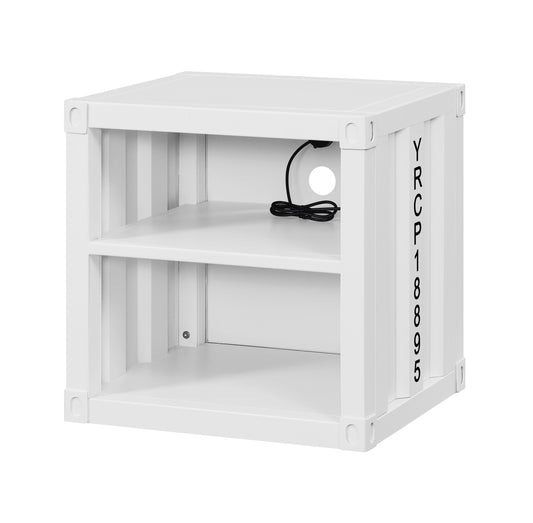 Metal Nightstand with 2 Open Compartment and USB Port, White — Chic Home-Decor
