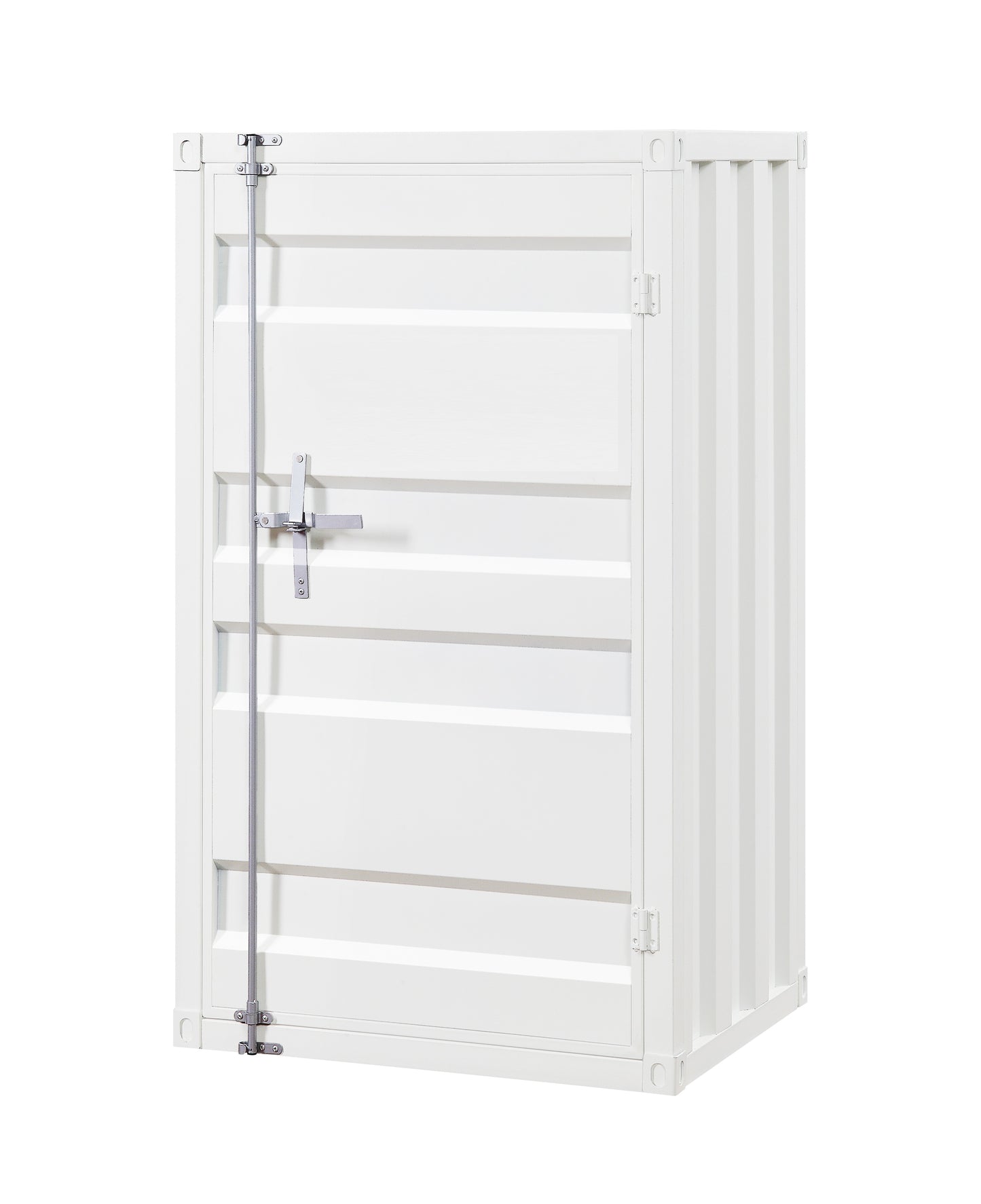 Industrial Style Metal Chest with Recessed Door Front, White — Chic Home-Decor