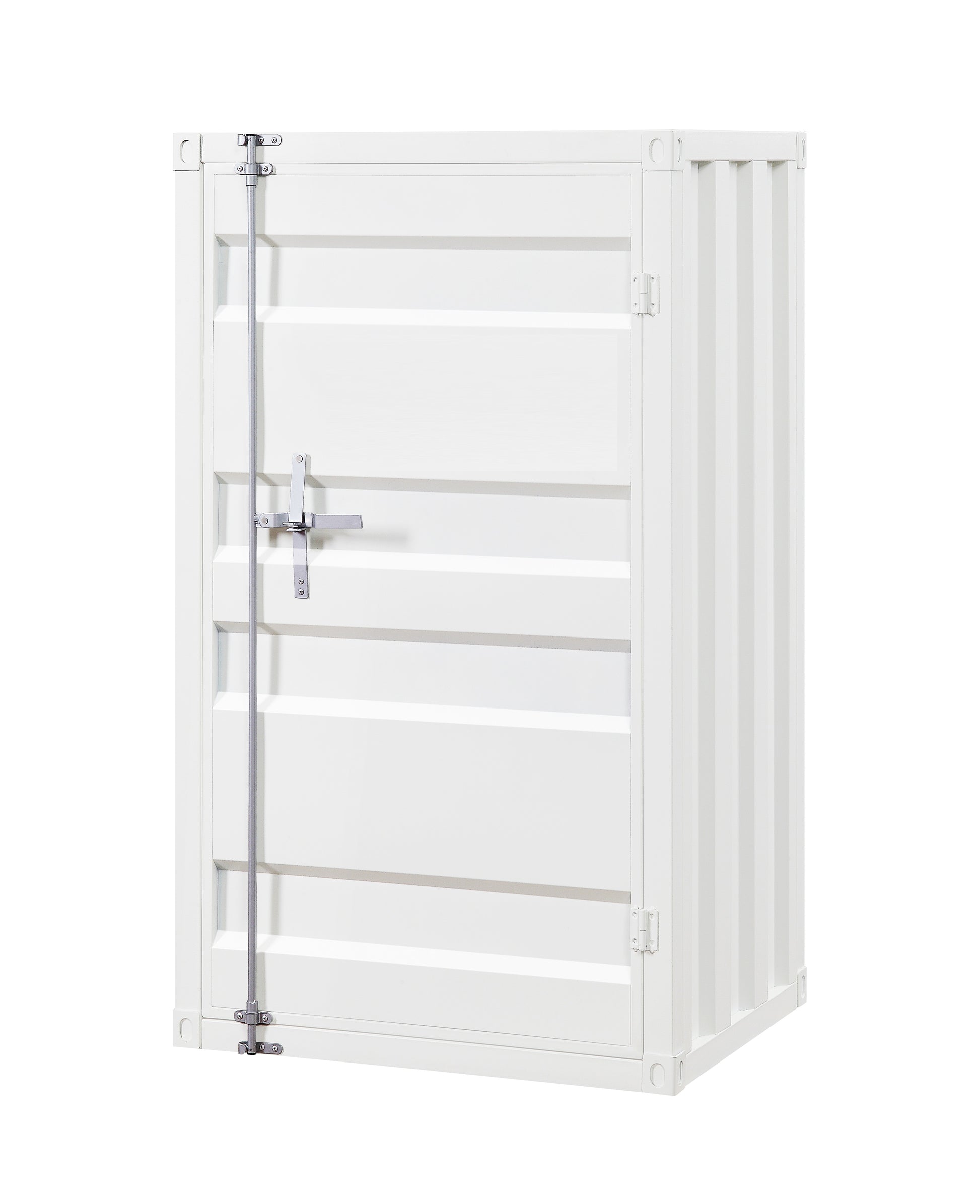 Industrial Style Metal Chest with Recessed Door Front, White — Chic Home-Decor