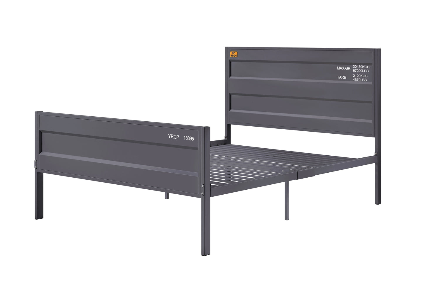 Industrial Style Metal Full Size Bed with Straight Leg Support, Gray — Chic Home-Decor