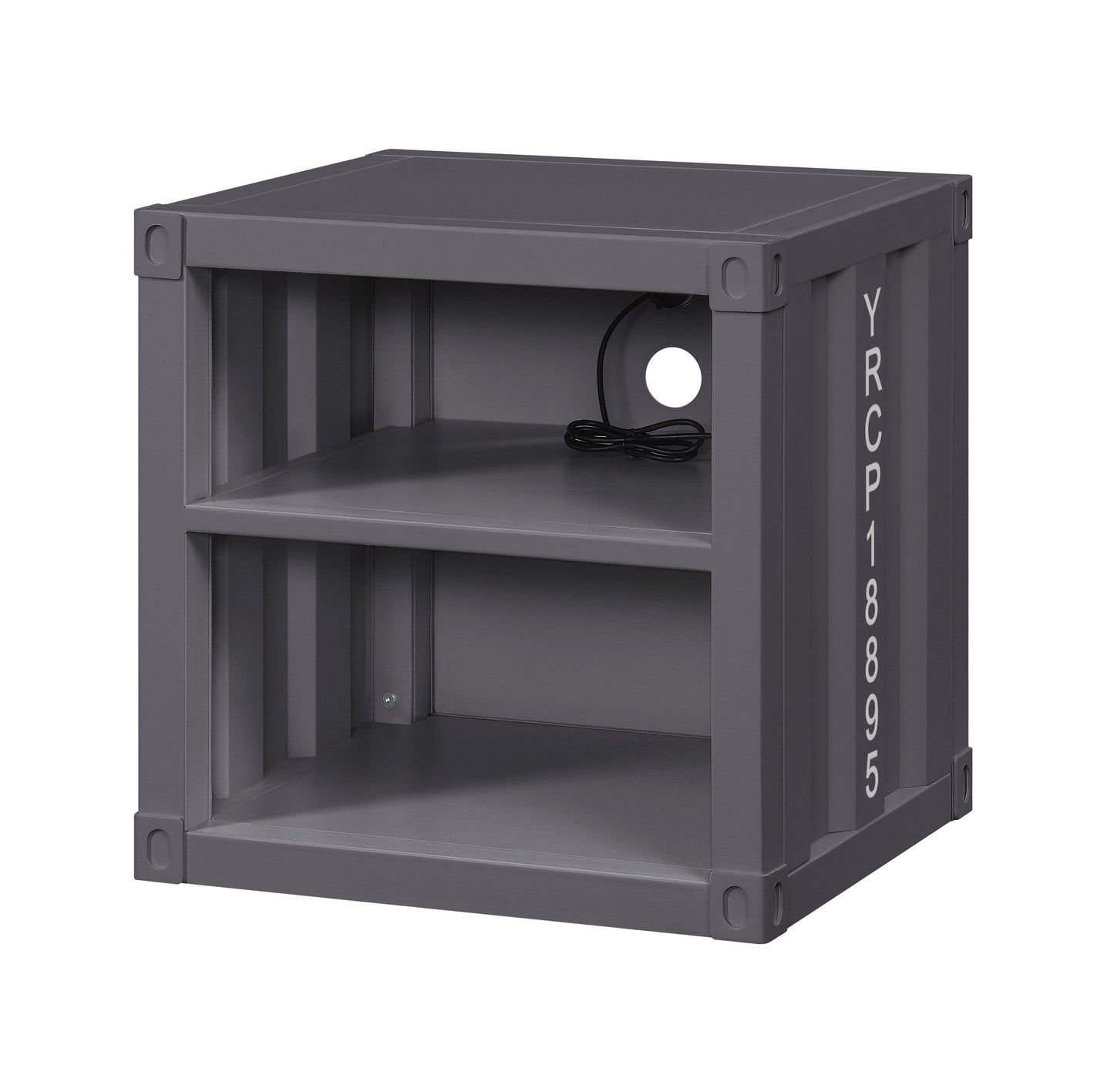 Metal Nightstand with 2 Open Compartment and USB Port, Gray — Chic Home-Decor