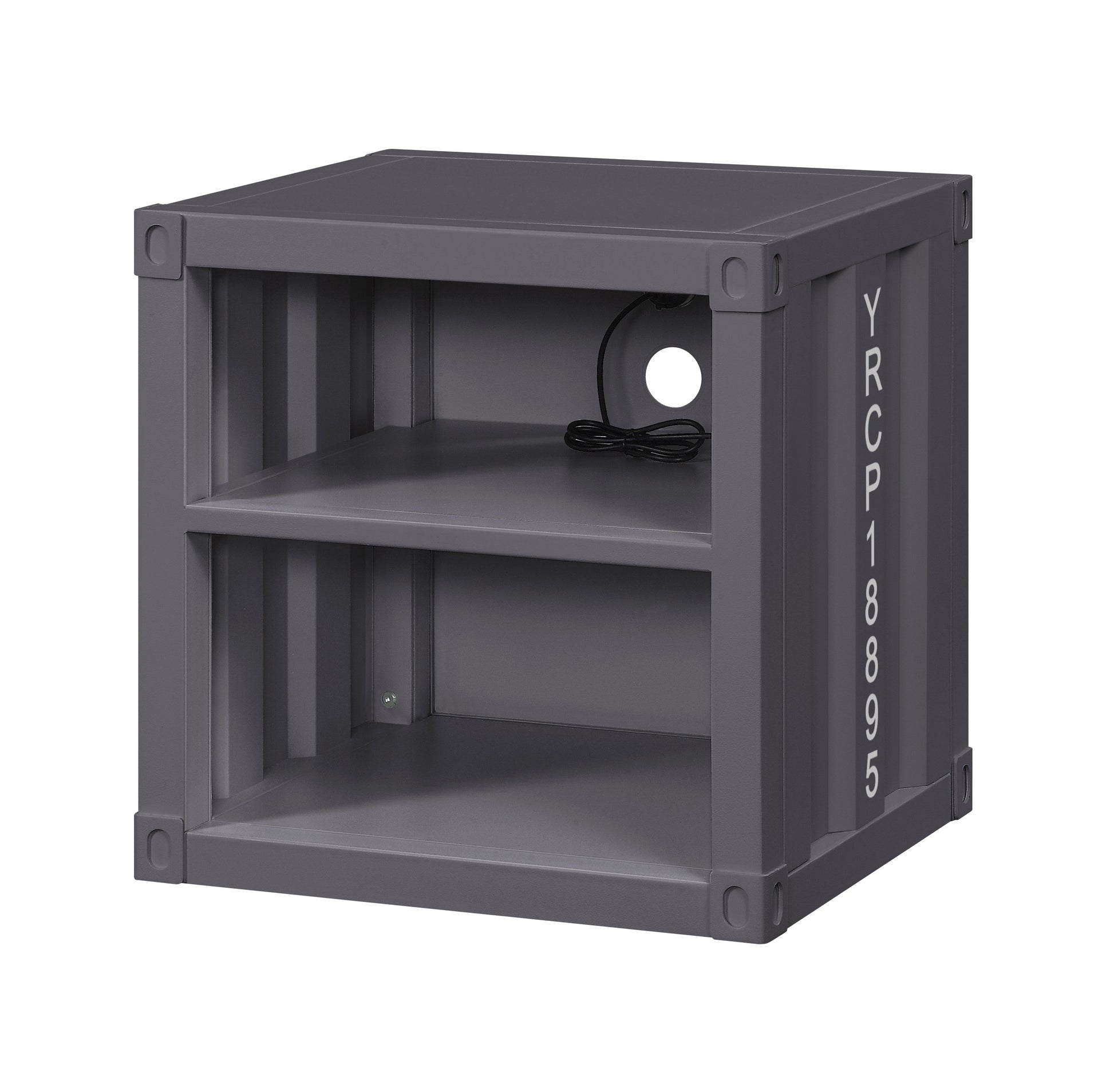 Metal Nightstand with 2 Open Compartment and USB Port, Gray — Chic Home-Decor