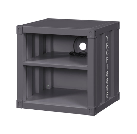 Metal Nightstand with 2 Open Compartment and USB Port, Gray — Chic Home-Decor
