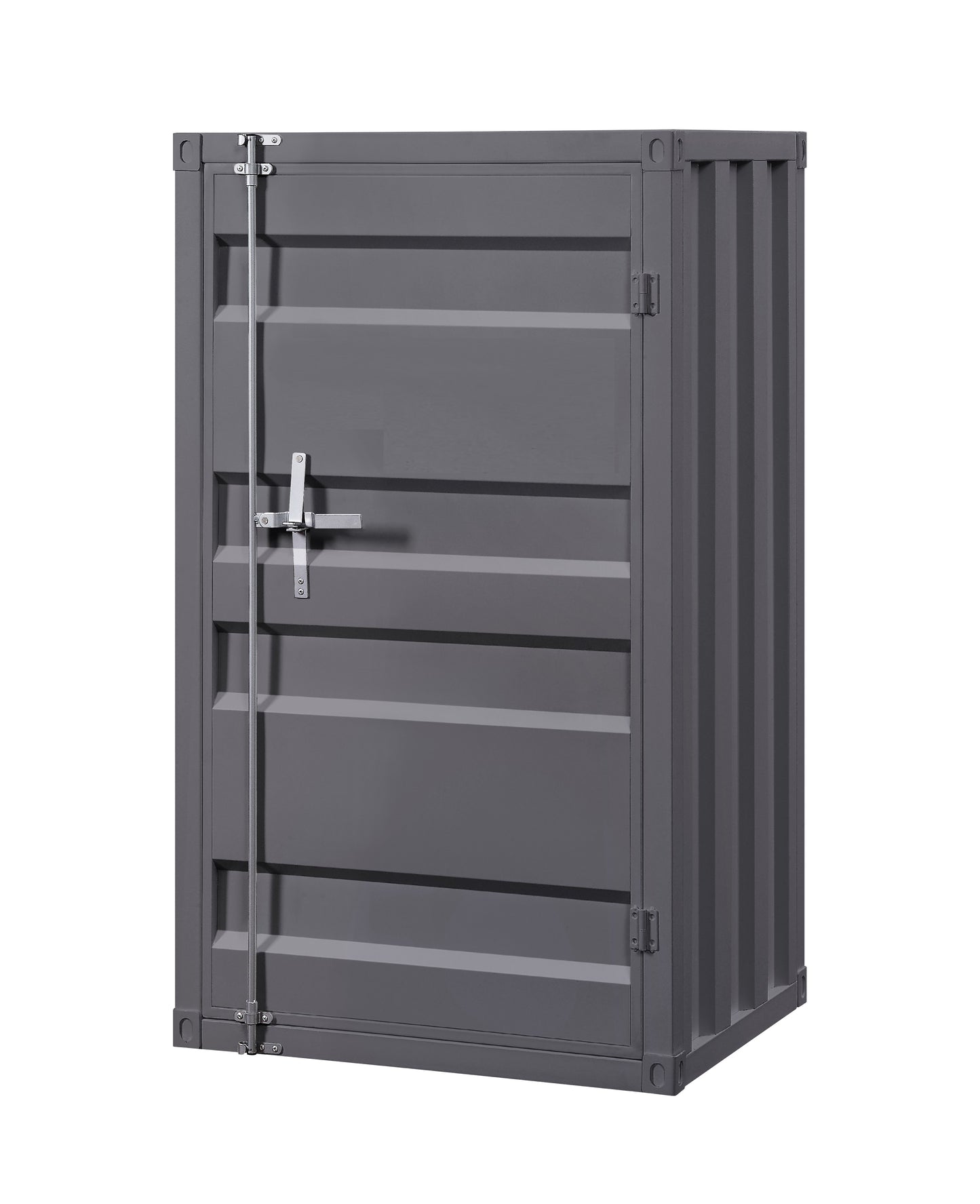 Industrial Style Metal Chest with Recessed Door Front, Gray — Chic Home-Decor