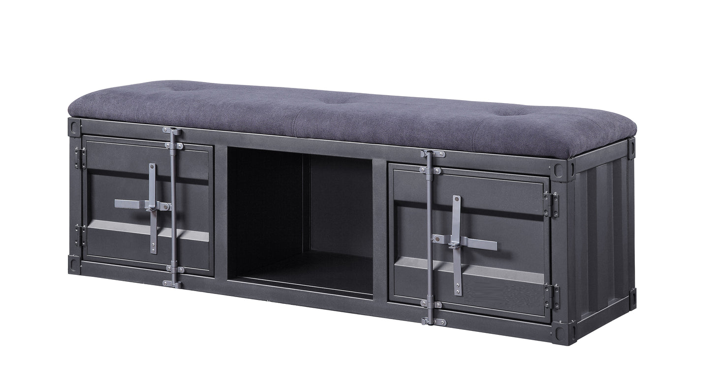 Industrial Style Metal and Fabric Bench with Open Storage, Gray — Chic Home-Decor