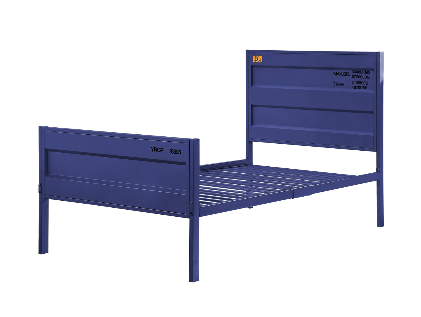 Industrial Style Metal Twin Size Bed with Straight Leg Support, Blue — Chic Home-Decor