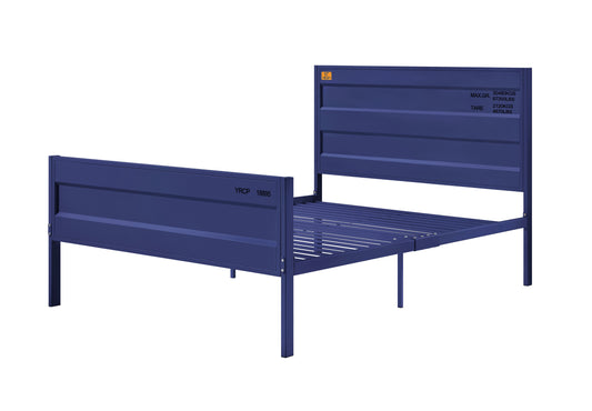 Industrial Style Metal Full Size Bed with Straight Leg Support, Blue — Chic Home-Decor