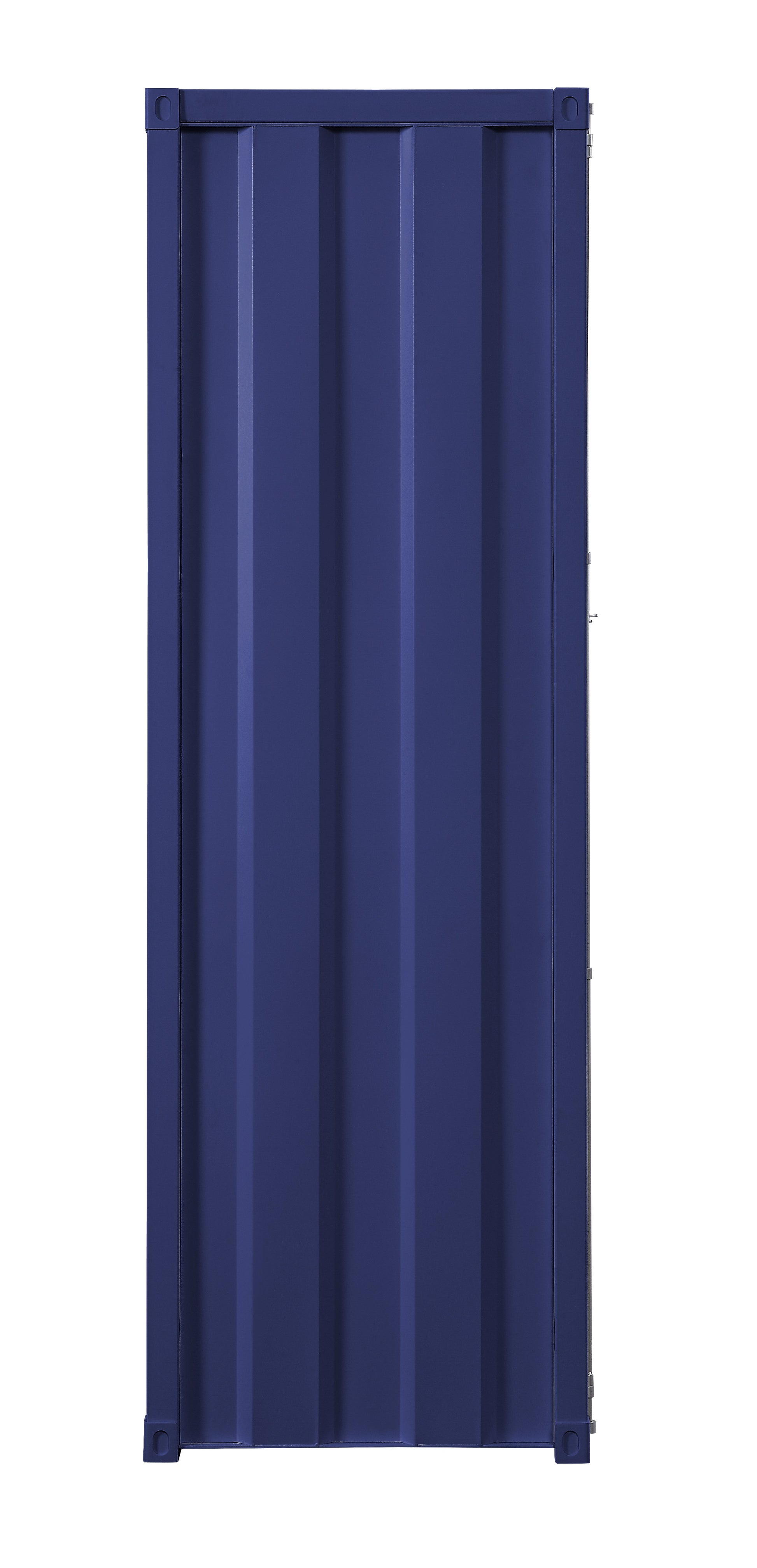 Industrial-style metal wardrobe in blue with recessed door front by Benzara