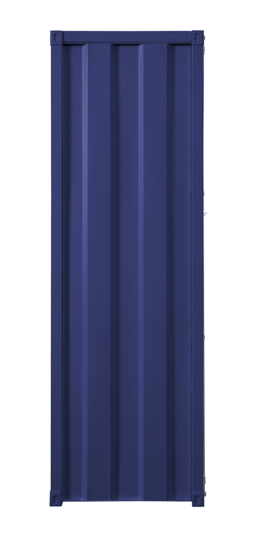 Industrial-style metal wardrobe in blue with recessed door front by Benzara