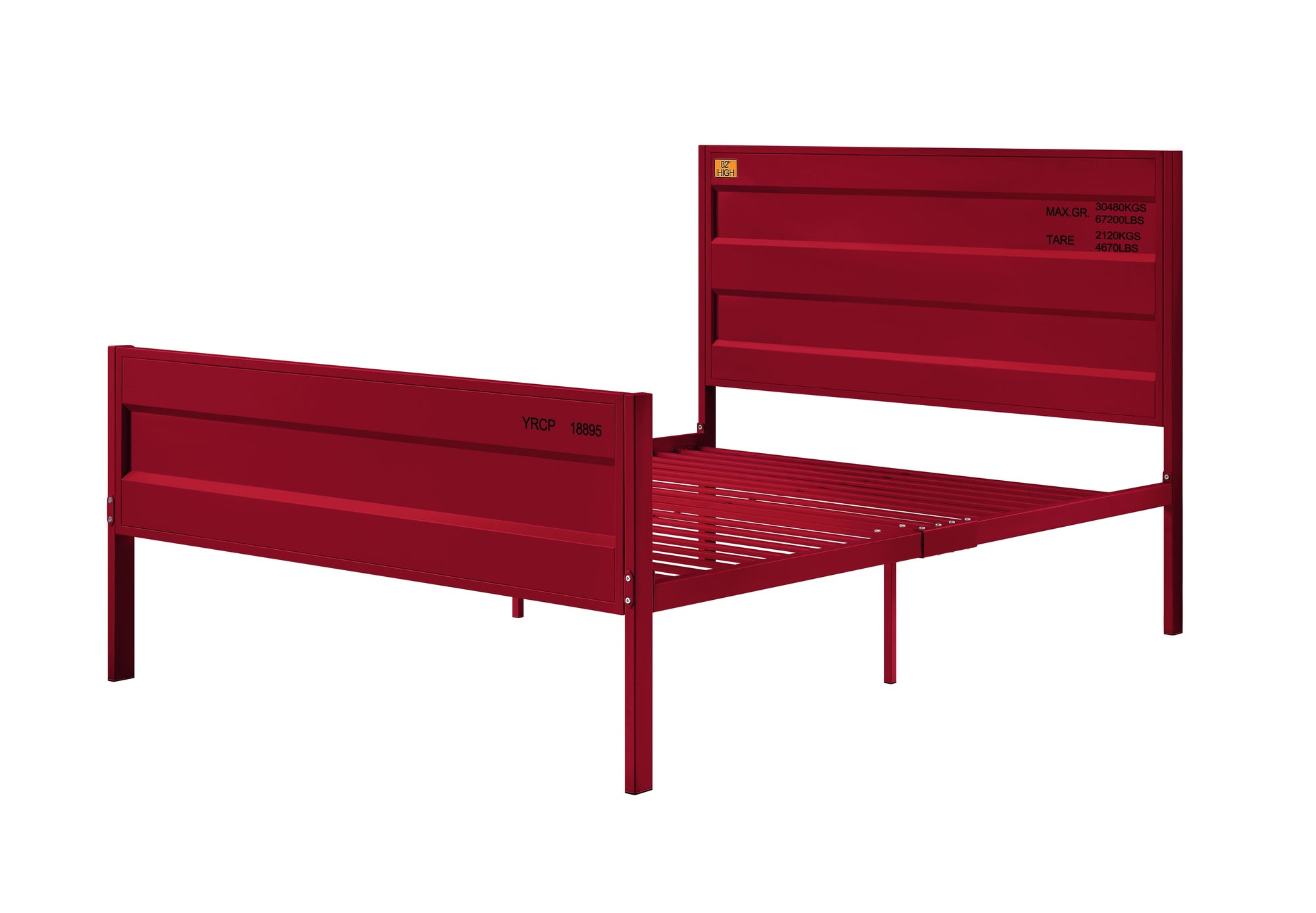 Industrial Style Metal Full Size Bed with Straight Leg Support, Red — Chic Home-Decor
