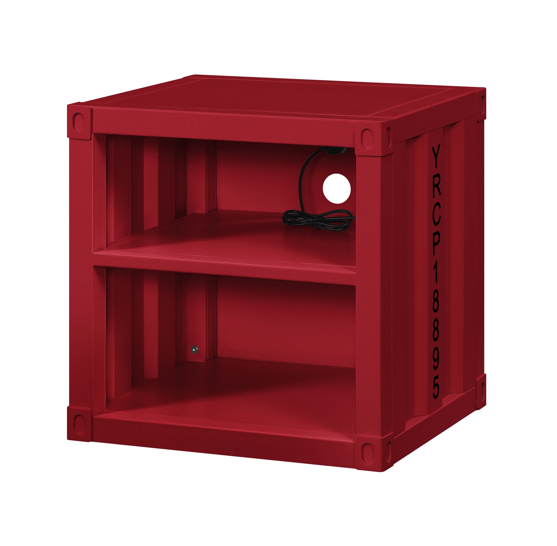 Metal Nightstand with 2 Open Compartment and USB Port, Red — Chic Home-Decor