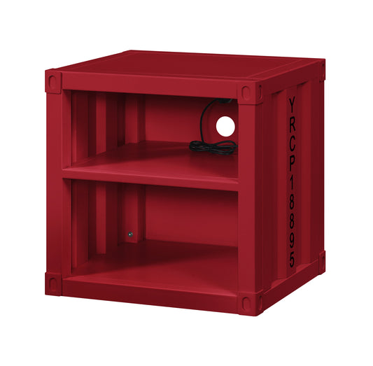 Metal Nightstand with 2 Open Compartment and USB Port, Red — Chic Home-Decor