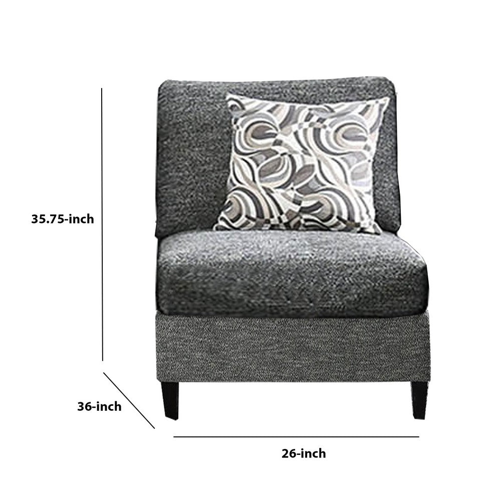 Chenille Fabric Upholstered Armless Chair with Pillow, Dark Gray