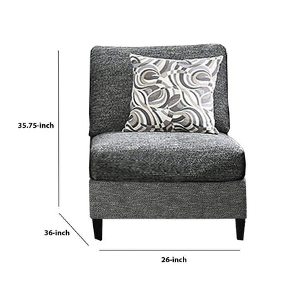 Chenille Fabric Upholstered Armless Chair with Pillow, Dark Gray
