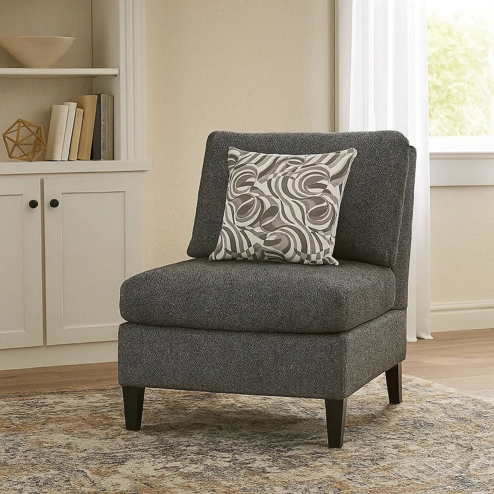 Chenille Fabric Upholstered Armless Chair with Pillow, Dark Gray