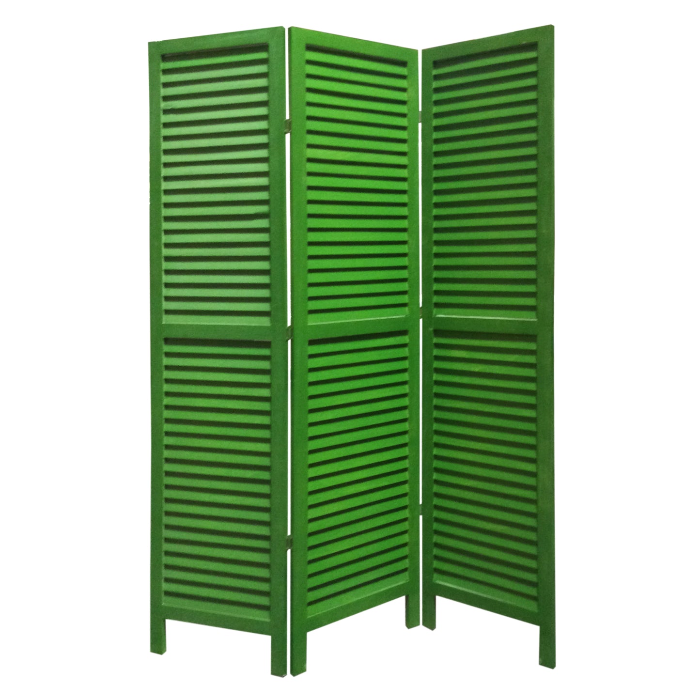 3 Panel Foldable Wooden Shutter Screen with Straight Legs, Green — Chic Home-Decor