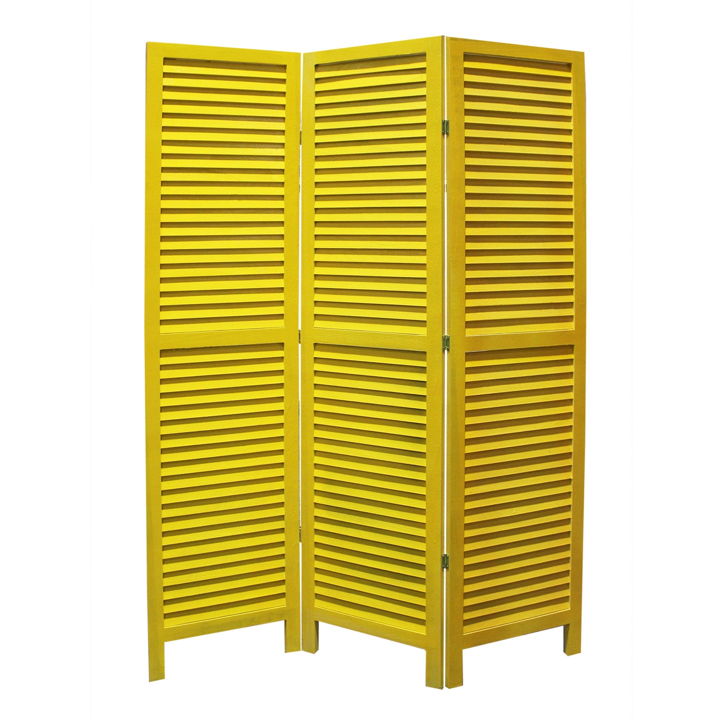 3 Panel Foldable Wooden Shutter Screen with Straight Legs, Yellow — Chic Home-Decor